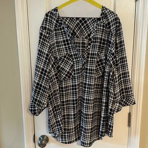 Torrid Black and White Plaid Blouse